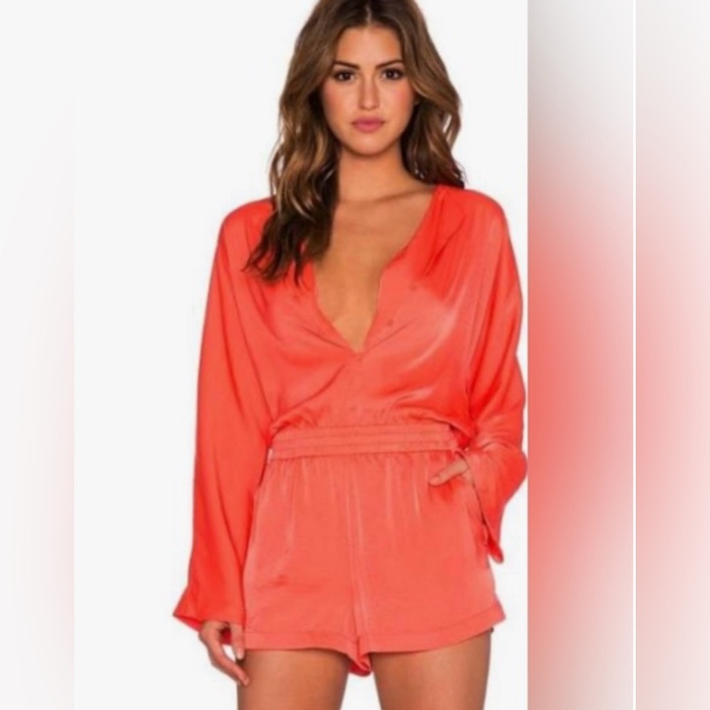 BCBG MAXAZRIA Danae Ambrosia Coral Long Sleeve Romper (XS)